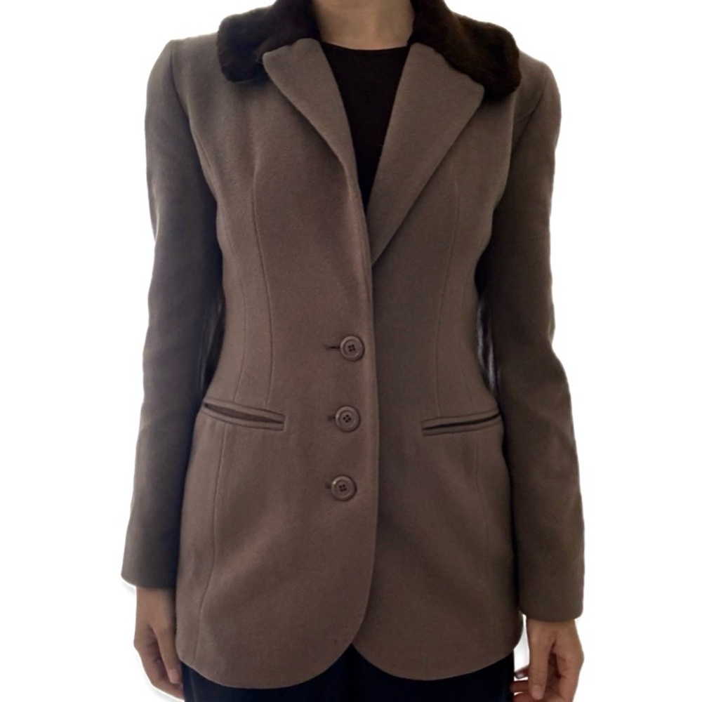 Vintage Brown Blazer with Faux Fur Collar